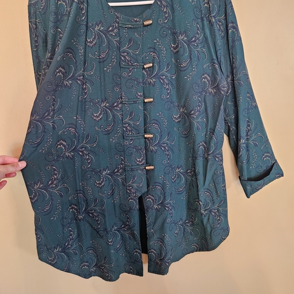 Vintage Pride & Joy Teal Paisley Kimono Blouse Tunic Size 12P Button Up Layering - Picture 8 of 12